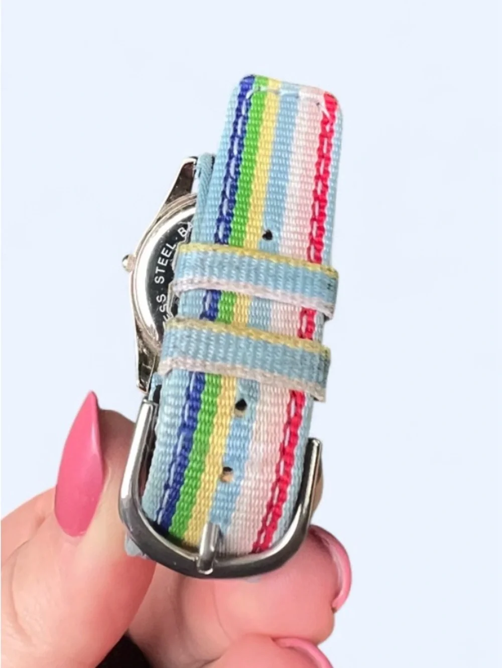 Vintage Disney Time Works Mickey Mouse Wristwatch Rainbow Stripe Band